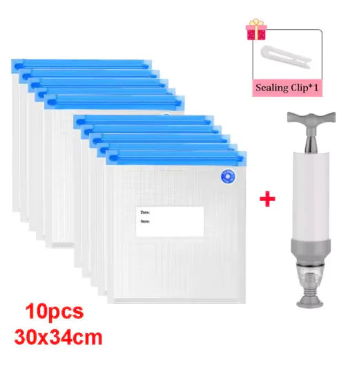 Reusable Vacuum Sealer Bag Kitchen Food Storage Zipper Bag Air Valve Pump Seal Vegetables Meat Snack Sealer Fresh Keeping Bag Anti Spier