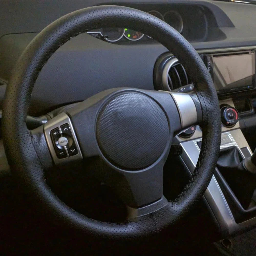 Genuine Leather DIY Car Steering Wheel Cover Anti-slip For 15"/38 cm Black US Anti Spier