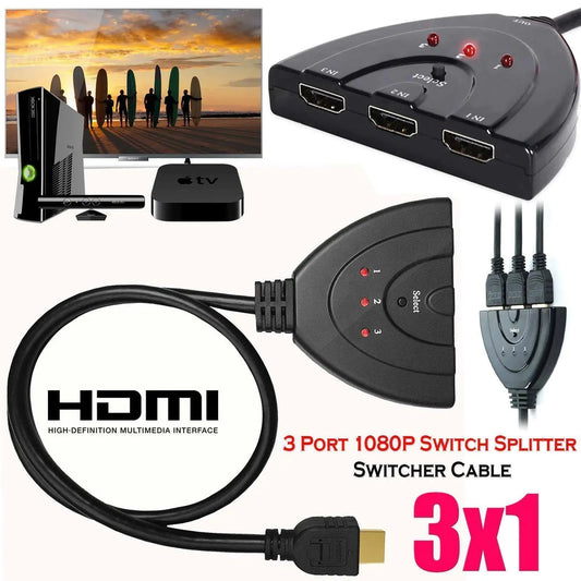 3 Port HDMI Splitter Cable 1080/4K Switch Switcher HUB Adapter for HDTV PS4 Xbox Anti Spier