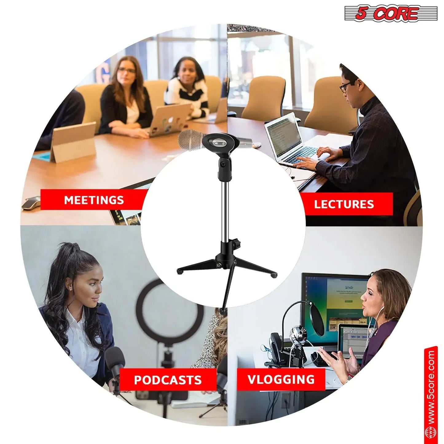5Core Desktop Mic Stand Tripod Universal Desk Microphone Holder Table Top Stands Anti Spier