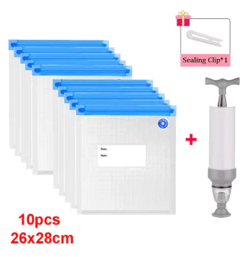 Reusable Vacuum Sealer Bag Kitchen Food Storage Zipper Bag Air Valve Pump Seal Vegetables Meat Snack Sealer Fresh Keeping Bag Anti Spier