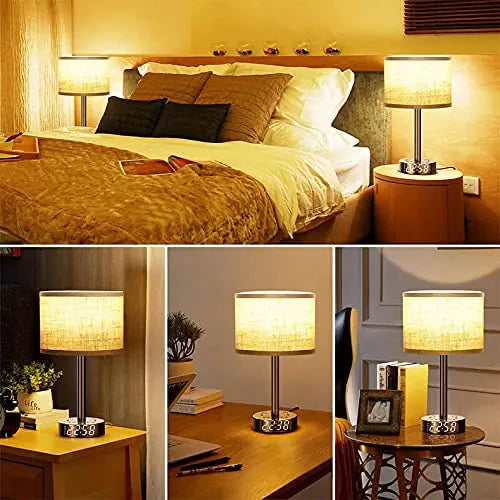 Bedside Table Lamp Alarm Clock Charging - 3 Brightness Level Anti Spier