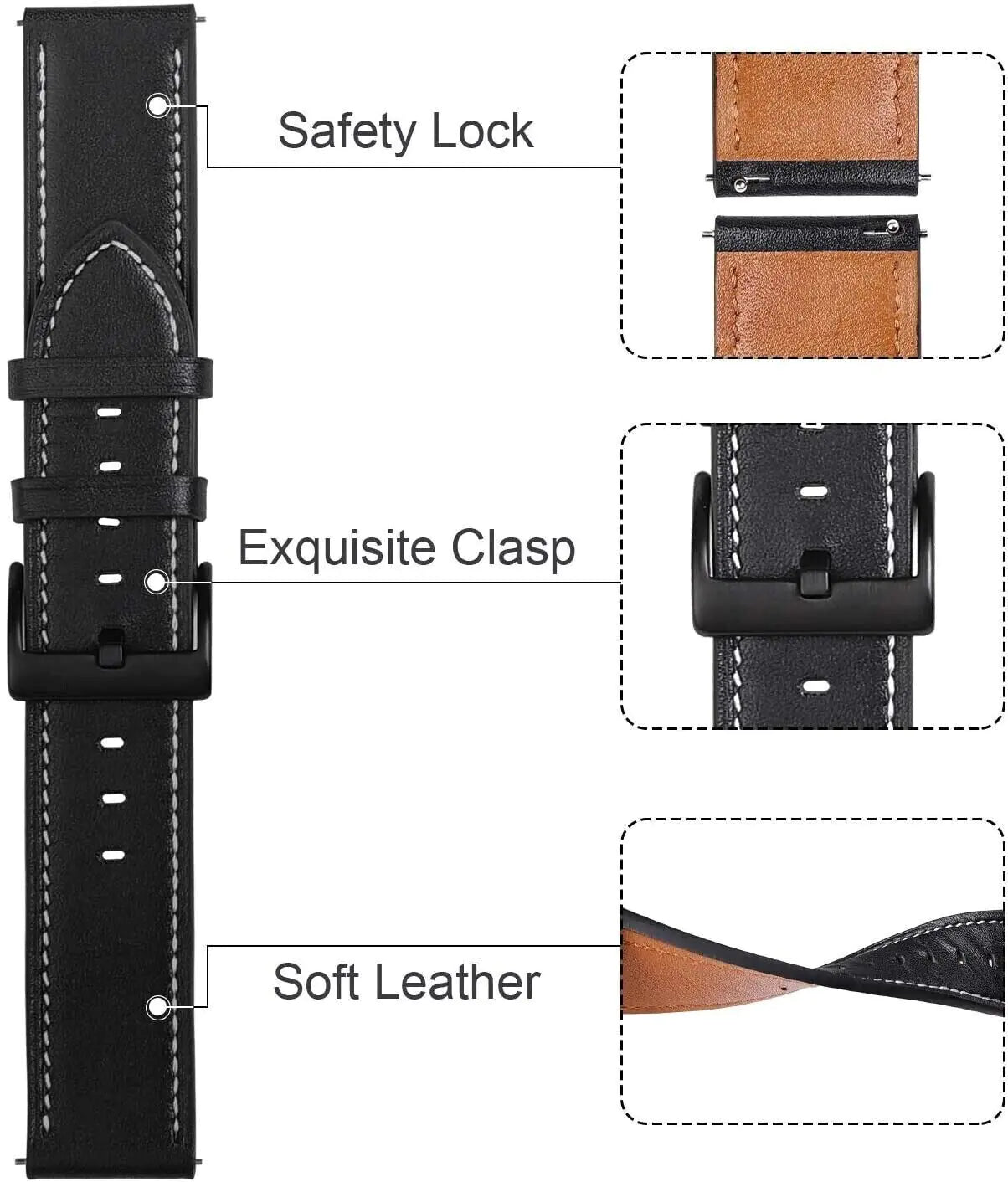 18mm 20mm 22mm Classic Genuine Leather Watch Band Strap Quick Release Wristband - Anti Spier 