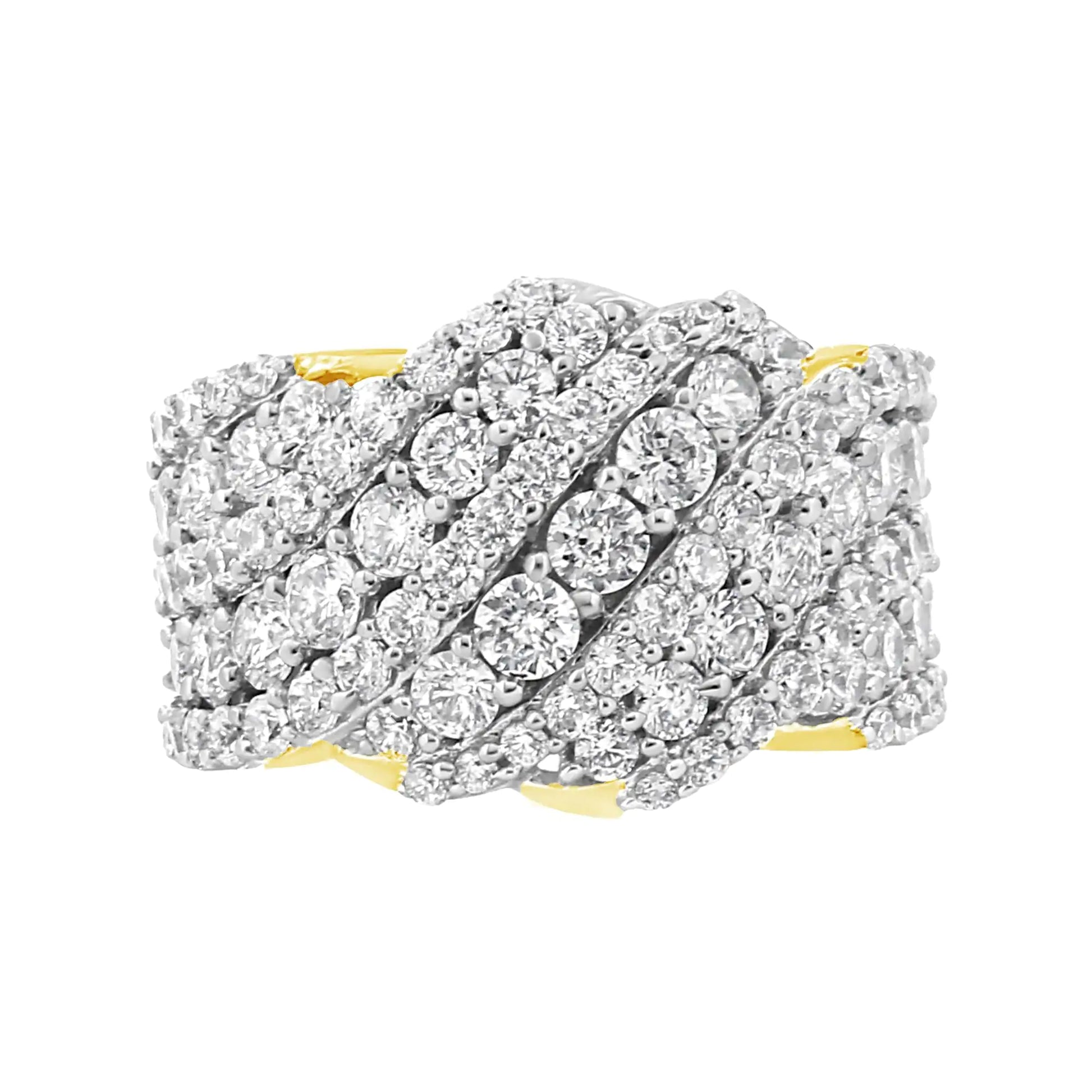10K Yellow Gold 3.00 Cttw Diamond Multi Row Cluster Band Ring (I-J Color, I3 Clarity) - Anti Spier 