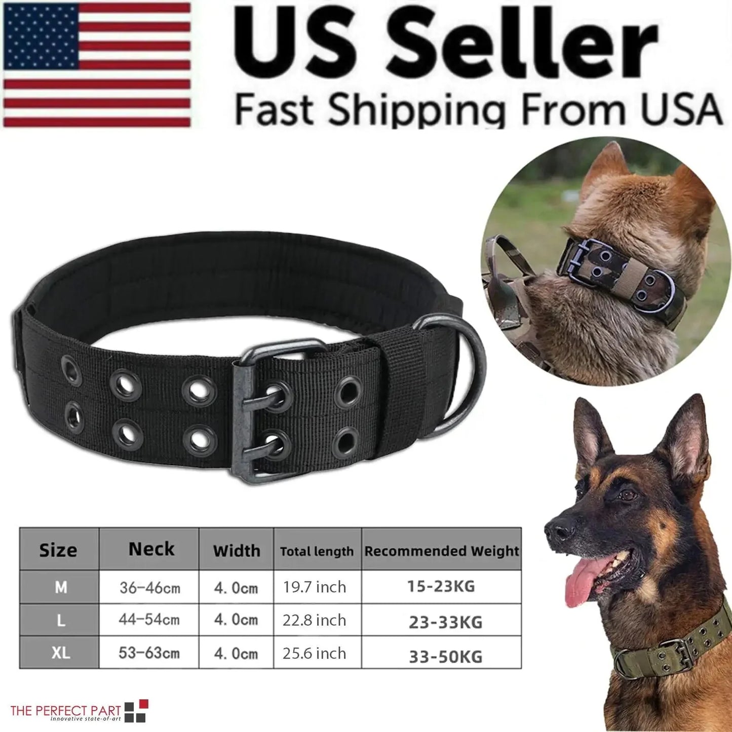 2" Wide Tactical Heavy Duty Nylon Large Dog Collar K9 Military With Metal Buckle Anti Spier