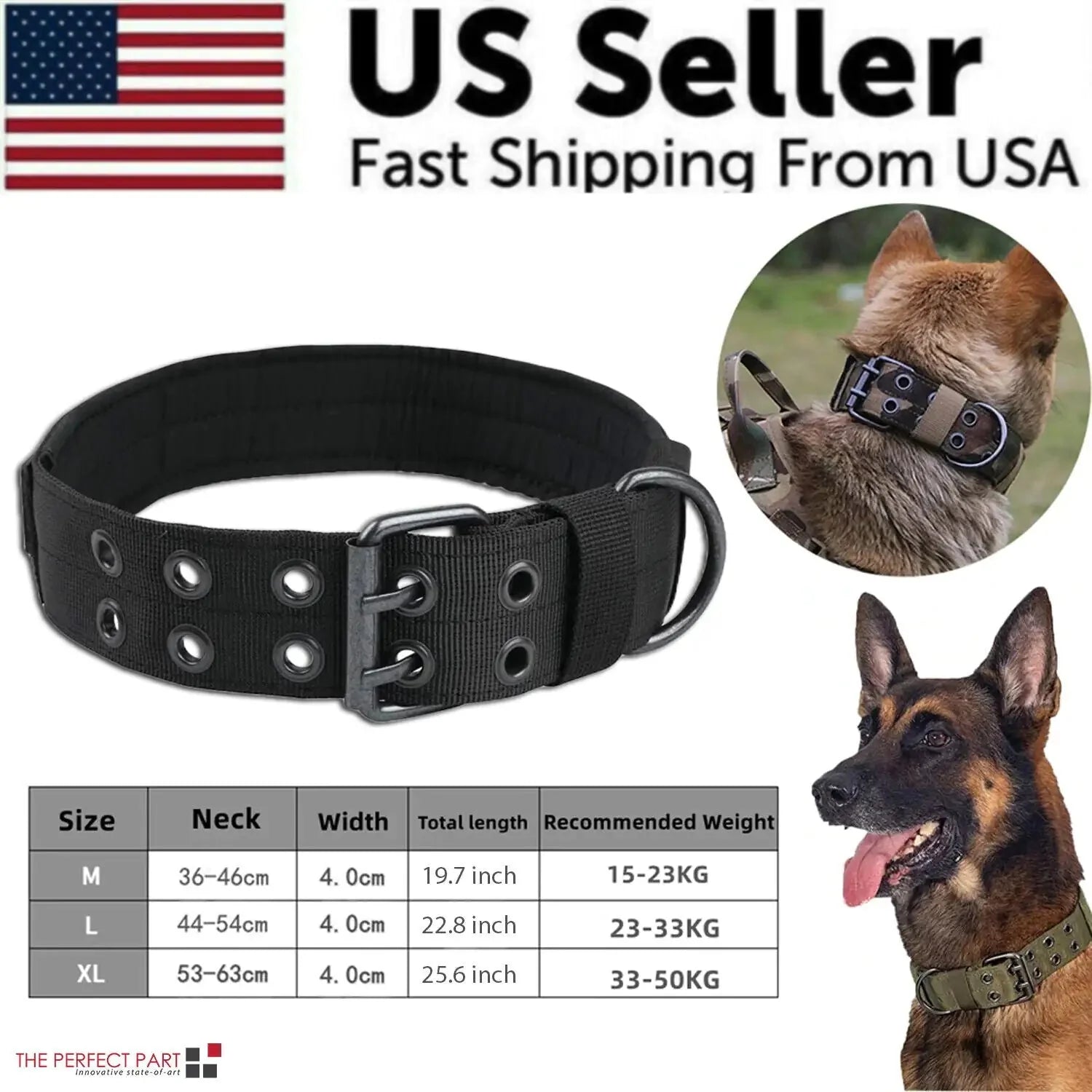 2" Wide Tactical Heavy Duty Nylon Large Dog Collar K9 Military With Metal Buckle Anti Spier