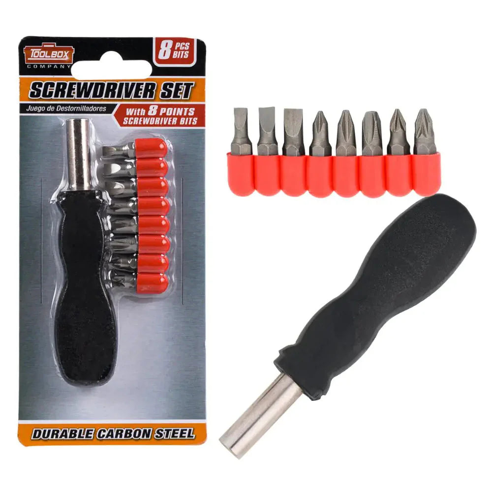 4" Screwdriver Set with 8 points Screwdriver Bits - 9pc Anti Spier