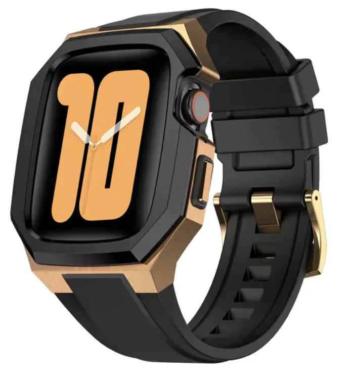 Stainless Steel Case Mod Kit for Apple Watch Ultra 1/2 & Series 4-9 – 49mm & 45/44mm with Fluororubber Strap Anti Spier