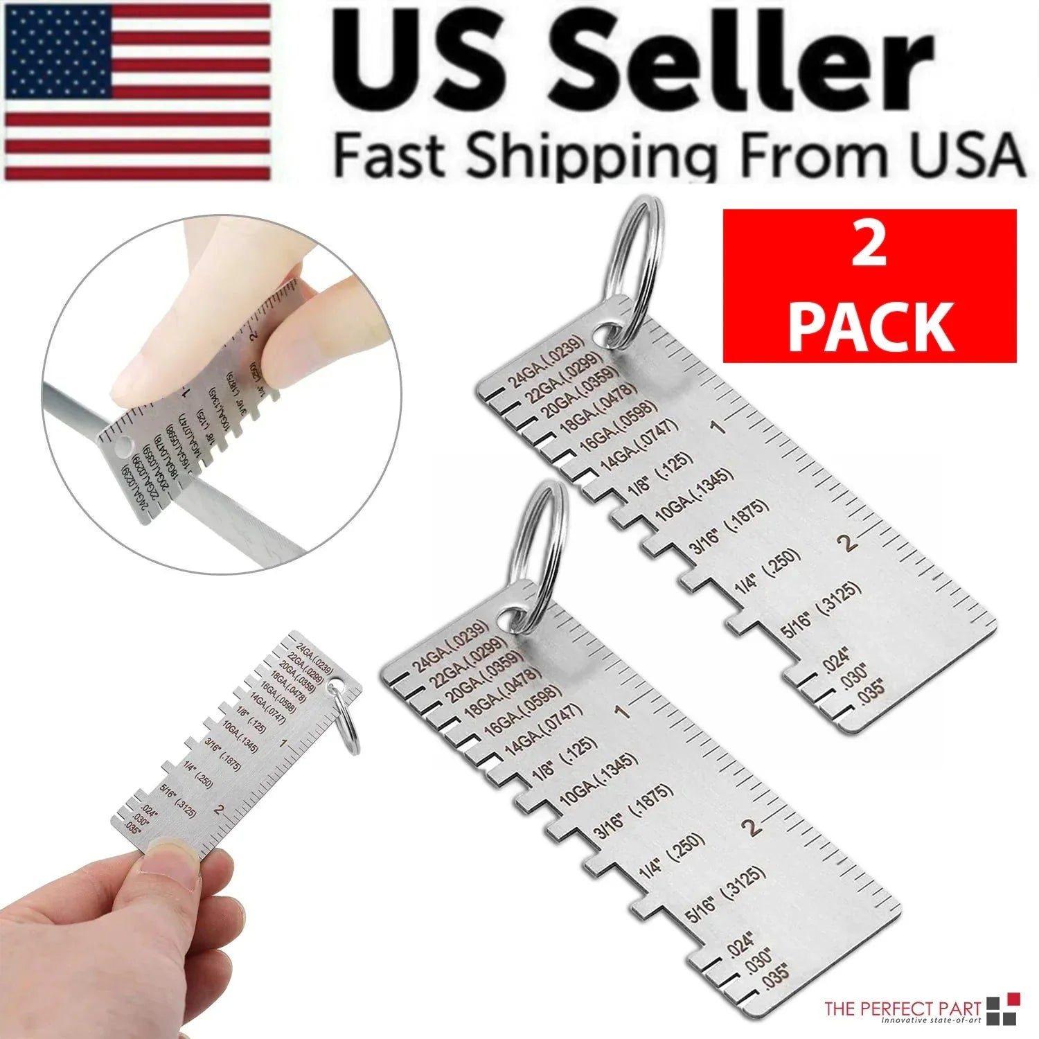 2PCS Thickness Gage Sheet Metal Gauge Measuring Tool Wire Gauge Stainless Steel Anti Spier
