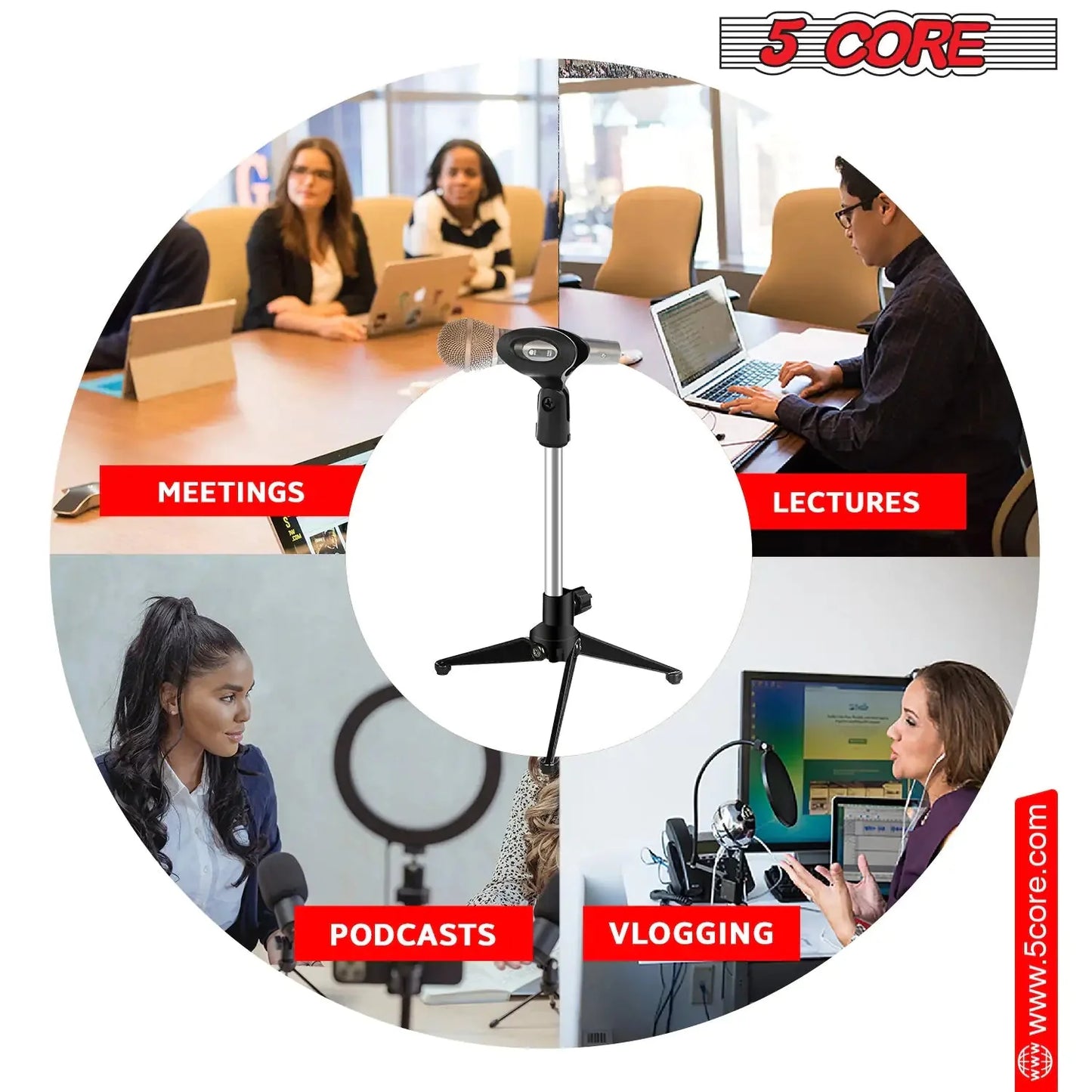 5Core Desktop Mic Stand Tripod Universal Desk Microphone Holder Table Top Stands Anti Spier