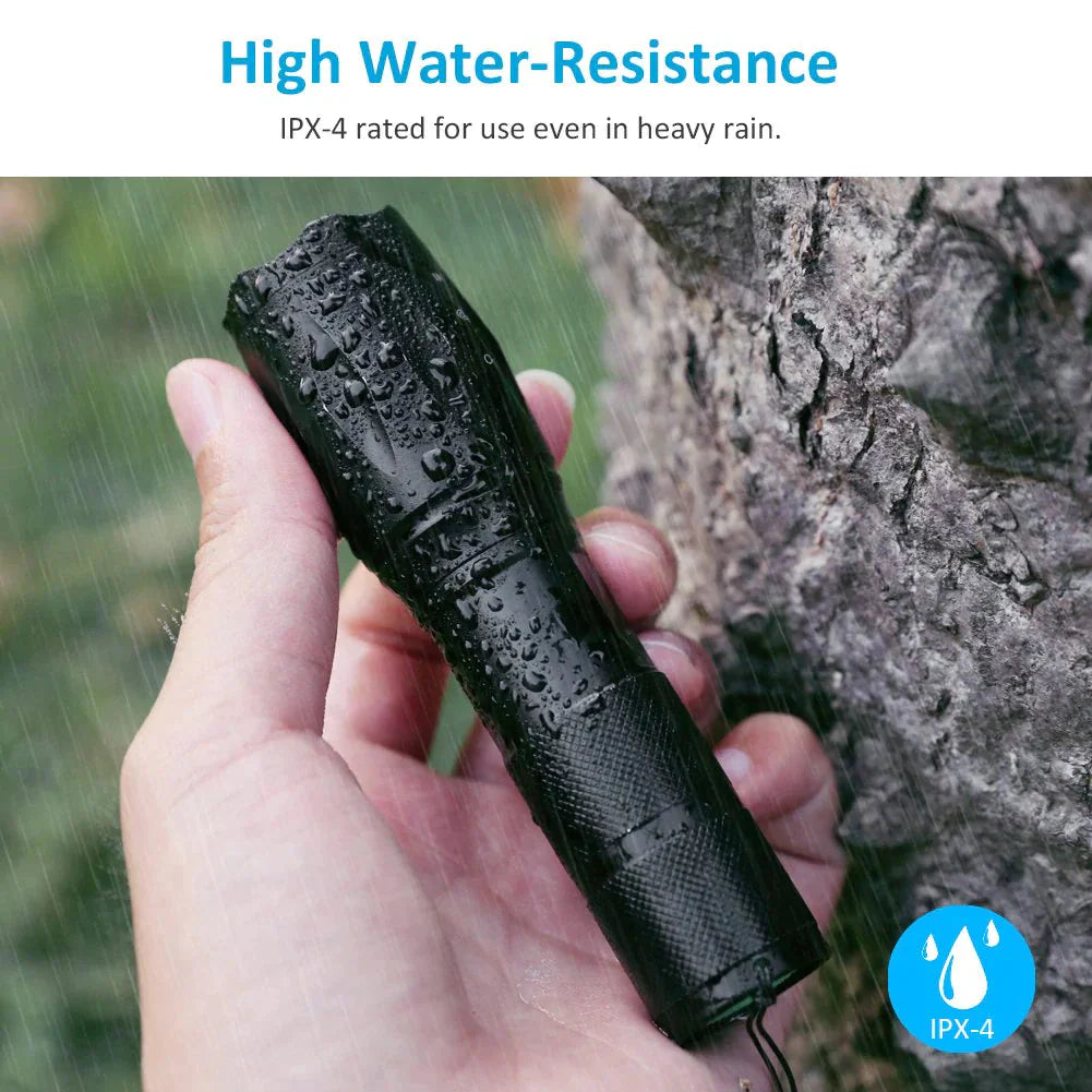 Super-Bright 90000LM LED Tactical Flashlight 5 Modes Zoomable Torch Searchlight Anti Spier