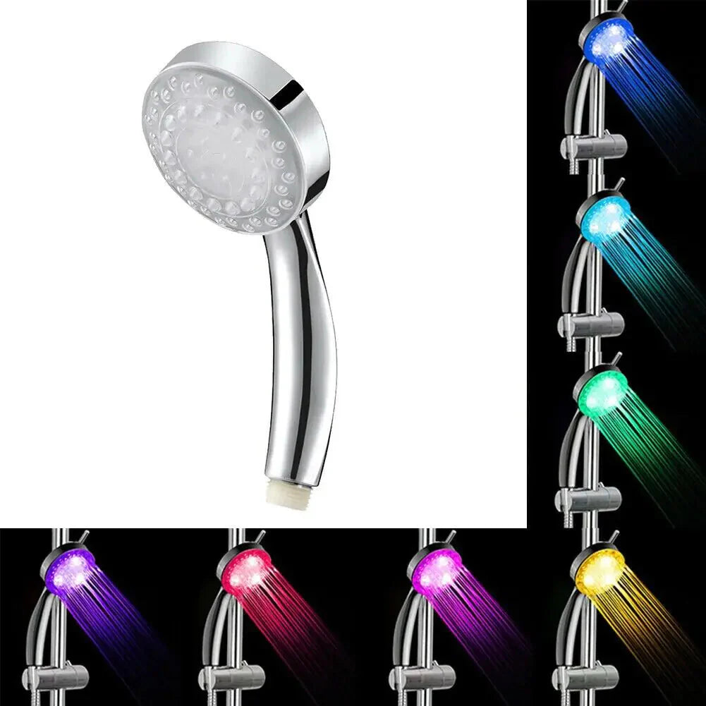 Handheld 7 Color Changing LED Light Water Bath Home Bathroom Shower Head Glow Anti Spier