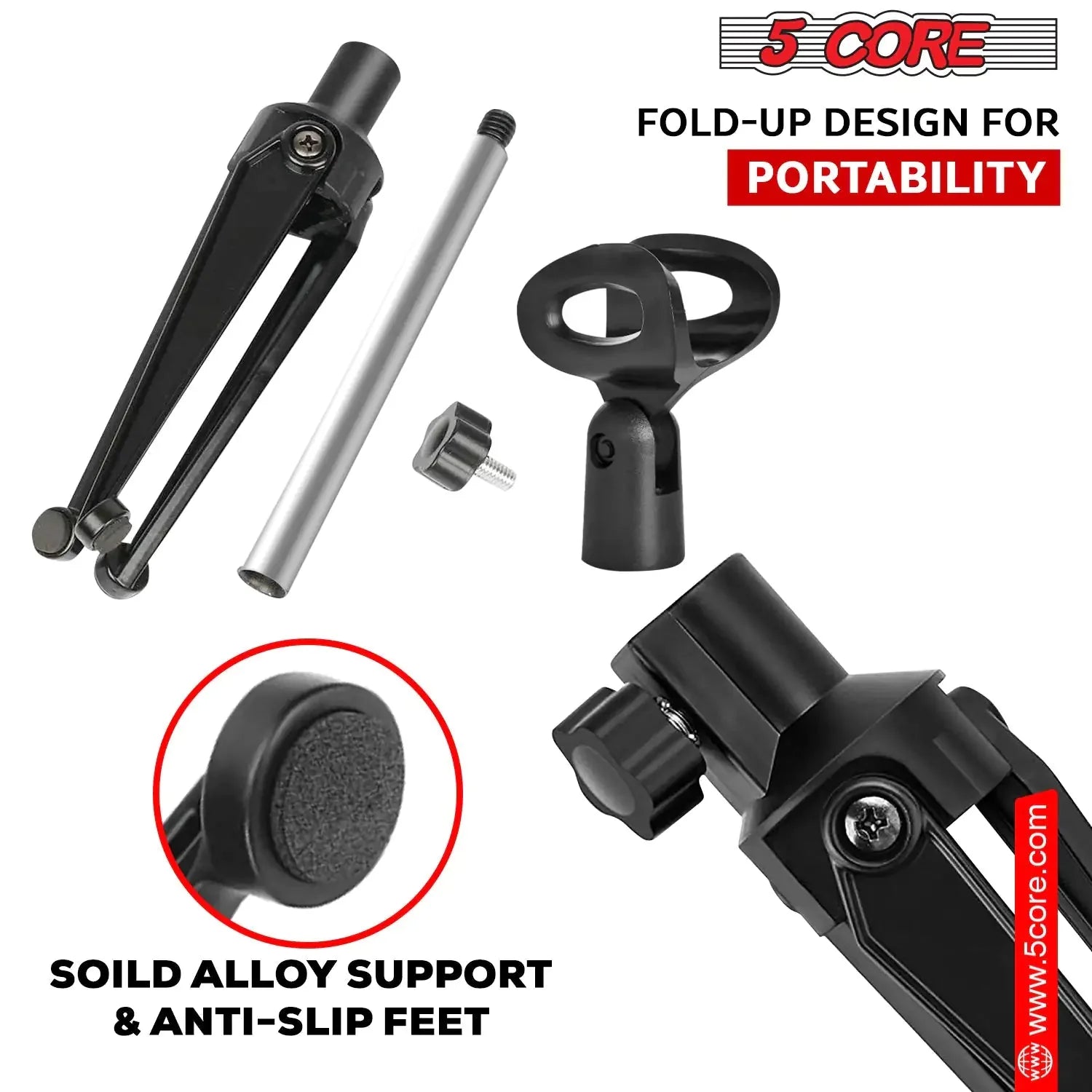 5Core Desktop Mic Stand Tripod Universal Desk Microphone Holder Table Top Stands Anti Spier