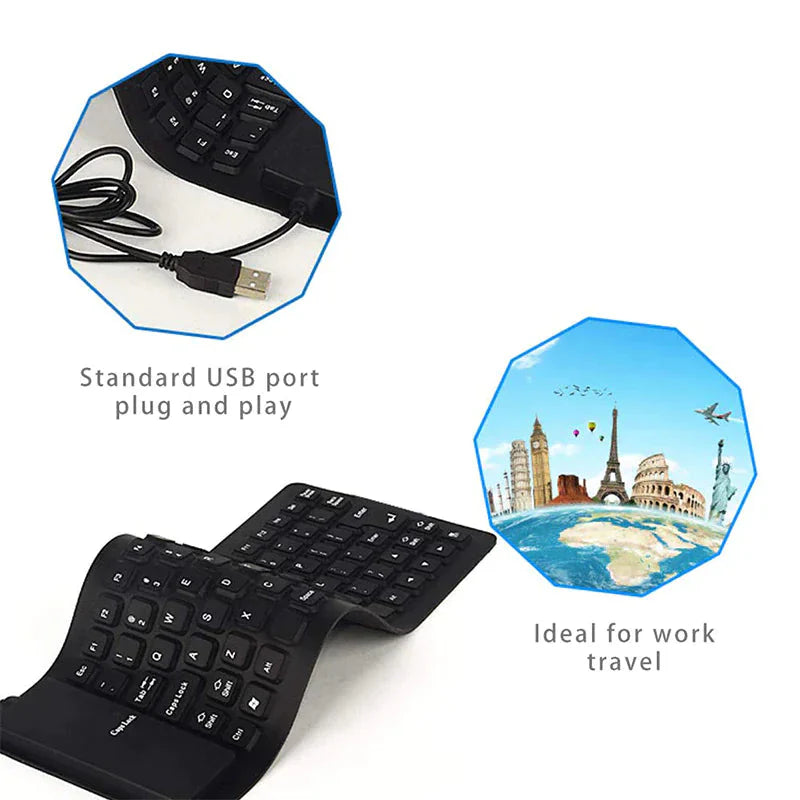 Waterproof Silicone Keyboard Foldable Flexible USB Dustproof DirtProof Full Size Anti Spier