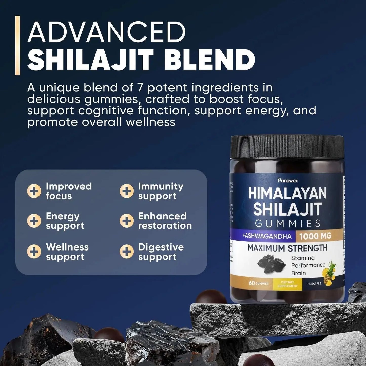 Shilajit Gummies 1000mg, Shilajit Gummies for Men and Women, Energy, Immunity Anti Spier