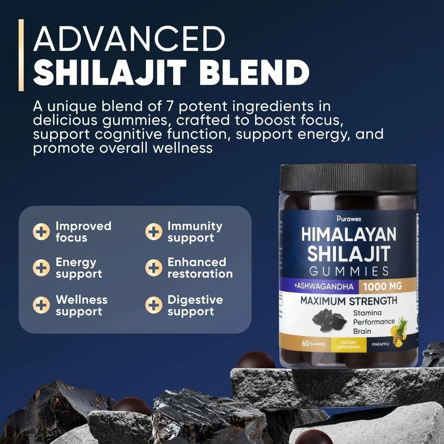 Shilajit Gummies 1000mg, Shilajit Gummies for Men and Women, Energy, Immunity Anti Spier