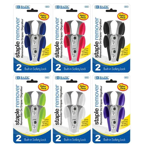 Claw Style Staples Remover w/ Safety Lock (2/Pack) - 1 Random Color Anti Spier