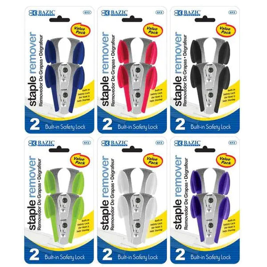 Claw Style Staples Remover w/ Safety Lock (2/Pack) - 1 Random Color Anti Spier