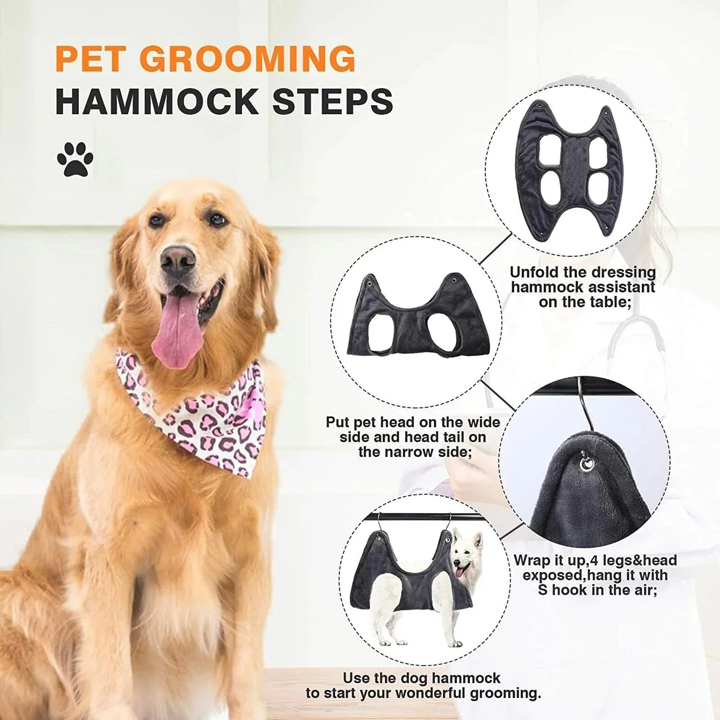 Portable Pet Dog Cat Grooming Hanging Hammock Harness Breathable Groom Helper US Anti Spier