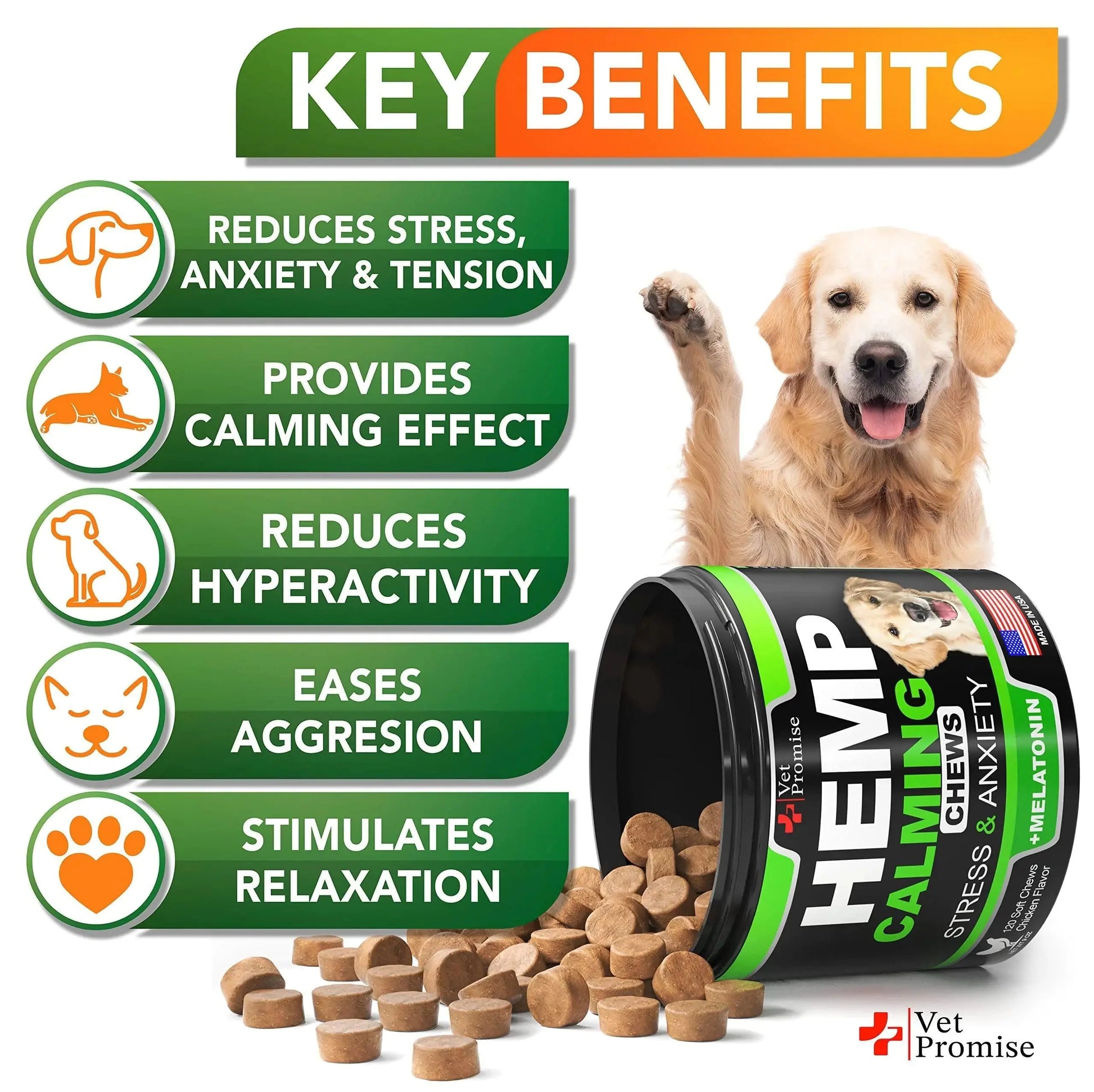Hemp Calming Chews for Dogs Anxiety and Stress Dog Natural Calming 120 Treats Anti Spier
