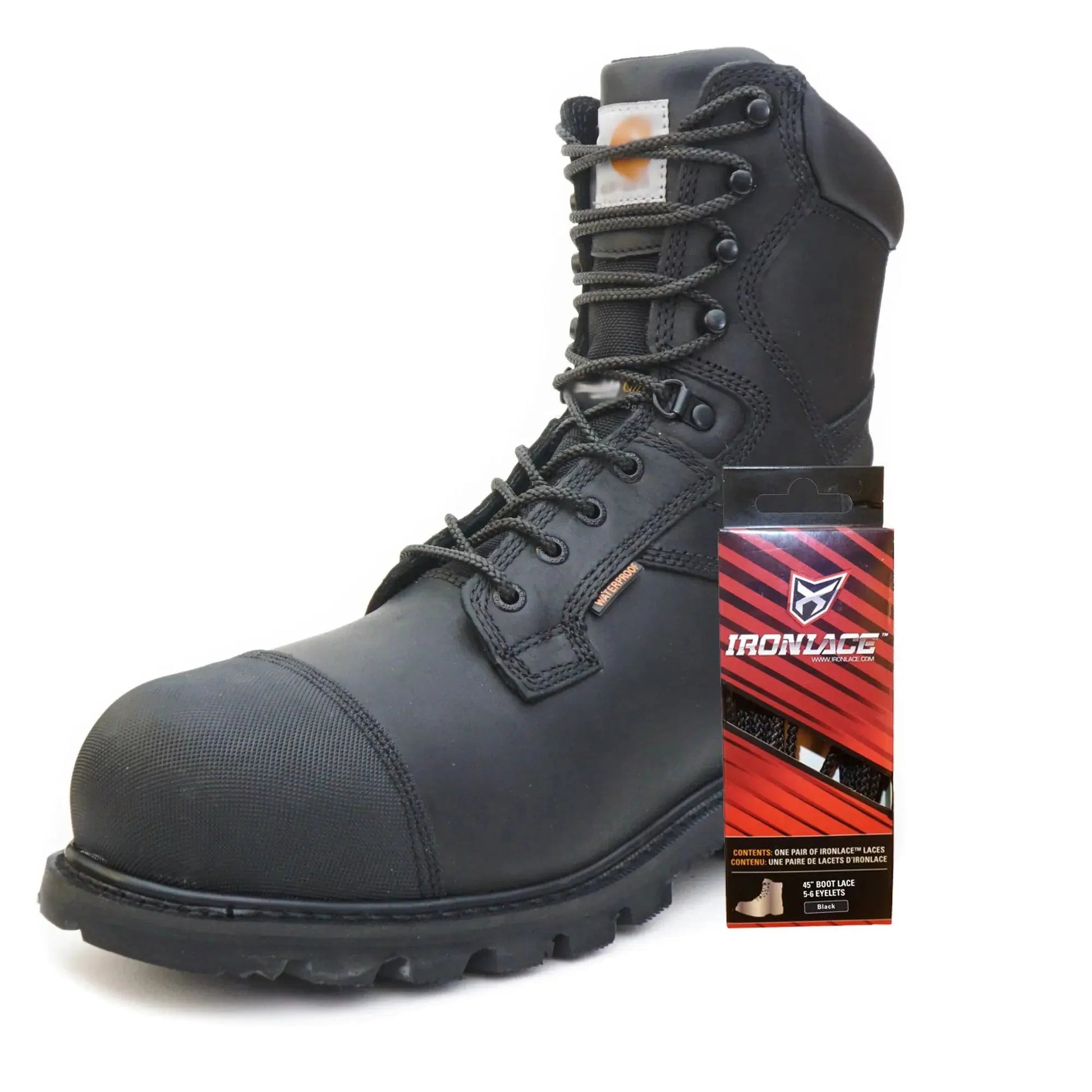 IRONLACE Unbreakable Round Bootlaces - Indestructible, Waterproof & Fire Resistant Boot & Shoe Laces 96-Inch Black Anti Spier