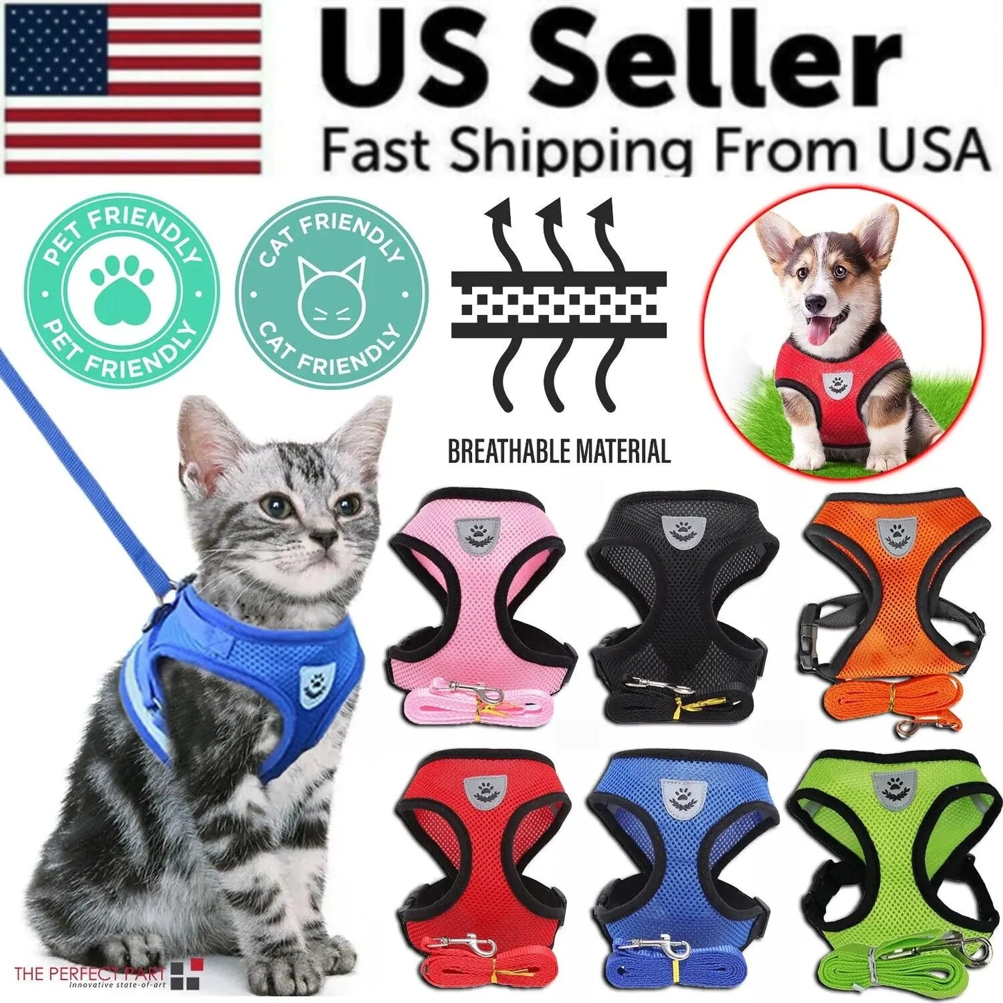 Cat Dog Pet Harness Adjustable Control Vest Dogs Reflective S M L XL Leash Anti Spier