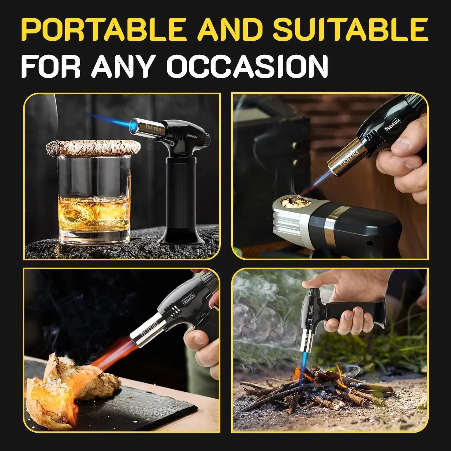 Butane Torch Adjustable Flame for Smoking Guns and Smokers with Wood Chips Bag Anti Spier