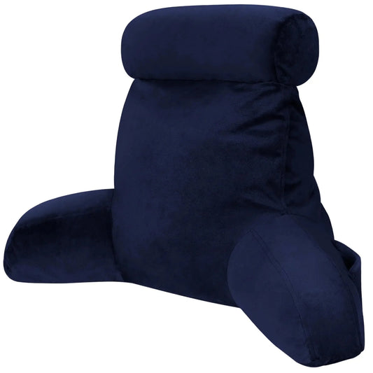 Reading Pillow for Bed Backrest Pillow for Bed Sitting Up Adult with Arms Navy Back Support Pillow with Headrest & Pockets Removable Washable Cover and Detachable Neck Roll(Standard 18") Anti Spier