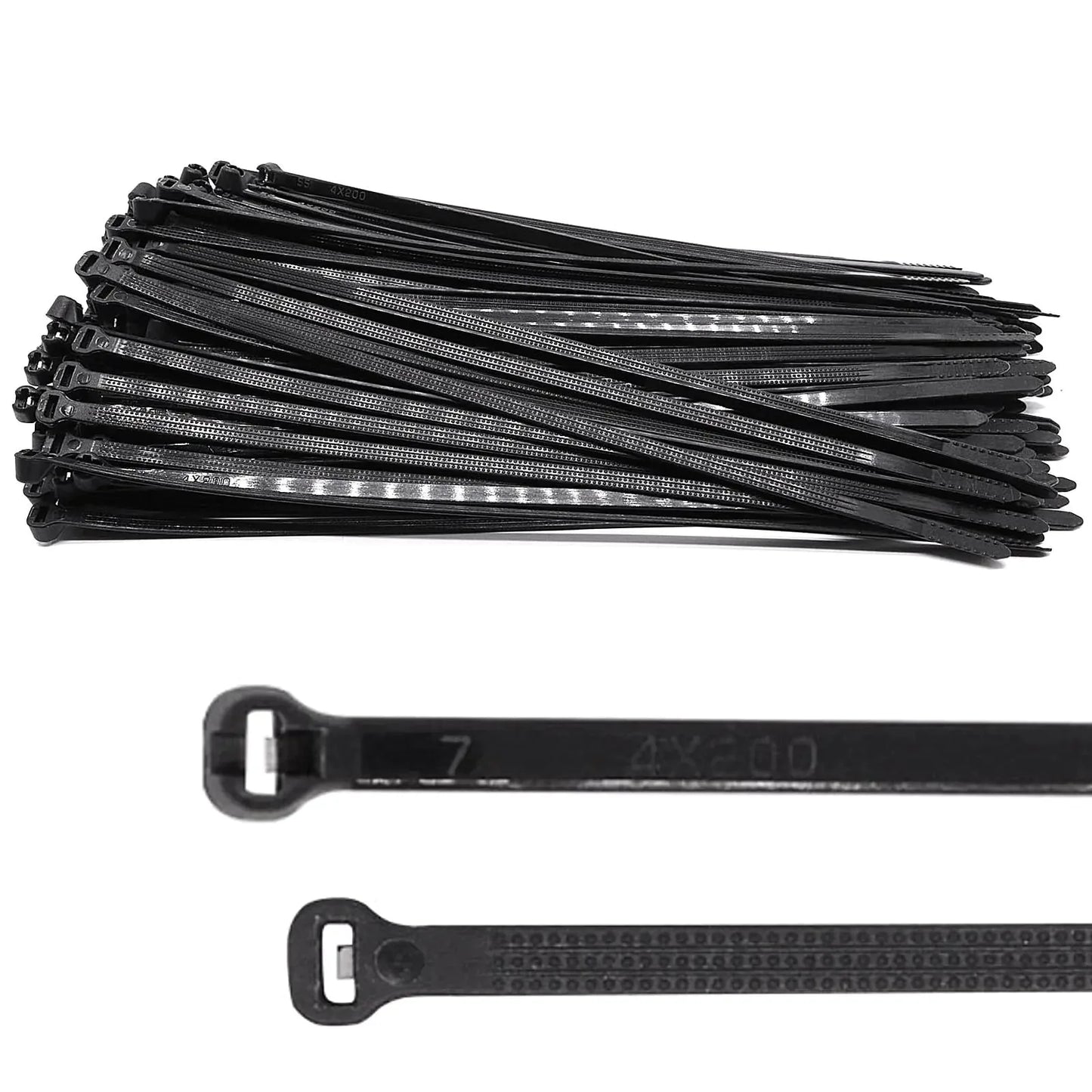 BUXIMN 150pcs Push Mount Zip Ties 8 inch Self Locking Straps Cable Zip Tie with Stainless Steel Metal Tooth Locking Device Heavy Duty Nylon Zip Tie Clips (8" Black) Anti Spier