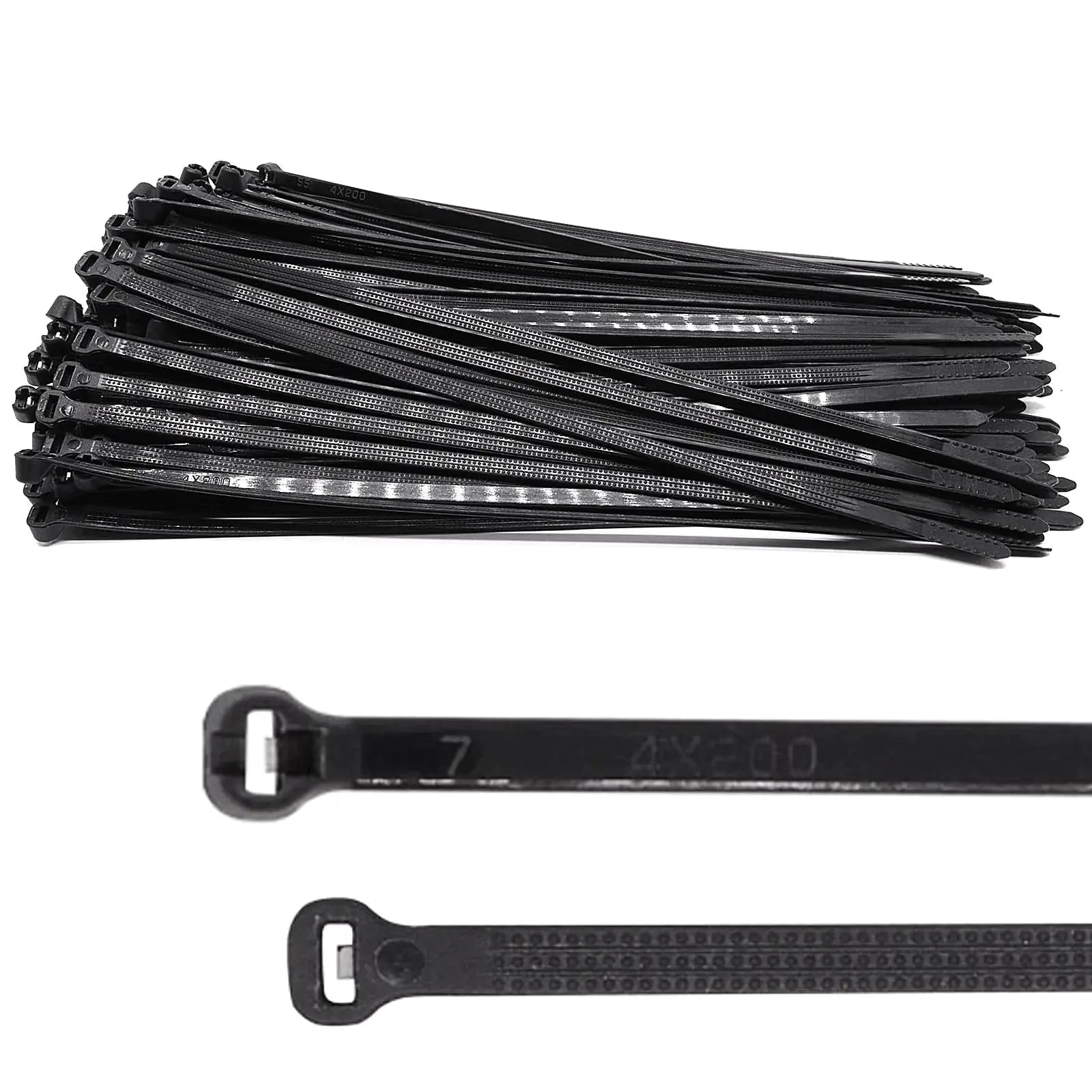BUXIMN 150pcs Push Mount Zip Ties 8 inch Self Locking Straps Cable Zip Tie with Stainless Steel Metal Tooth Locking Device Heavy Duty Nylon Zip Tie Clips (8" Black) Anti Spier