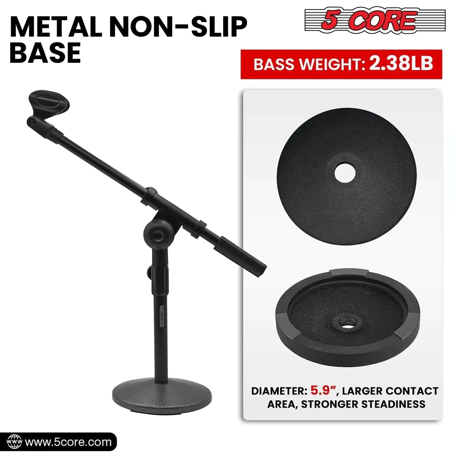 5Core Round Base Desktop Mic Stand Universal Desk Microphone Holder Table Top Stands BLACK Anti Spier