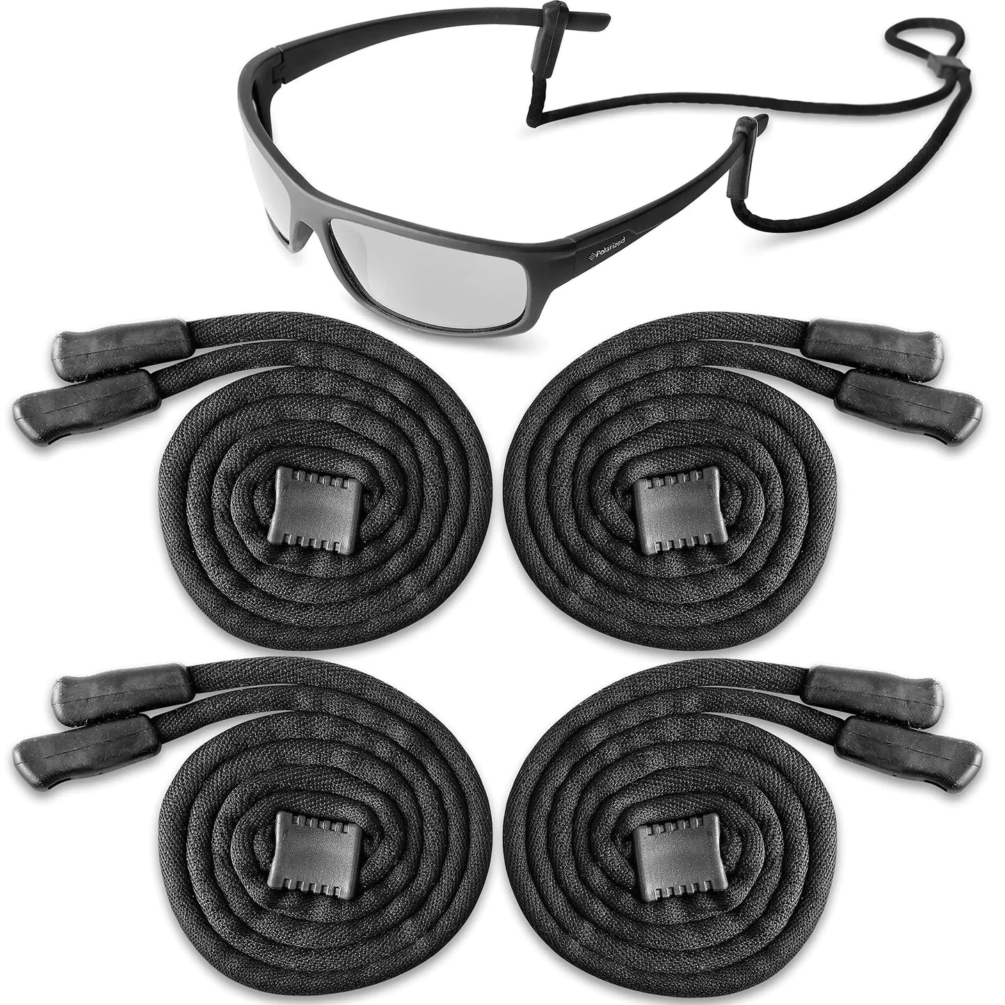 Eyeglasses String Holder Strap Glasses Cords 4 Pcs Black Adjustable 27 inch Long Anti Spier