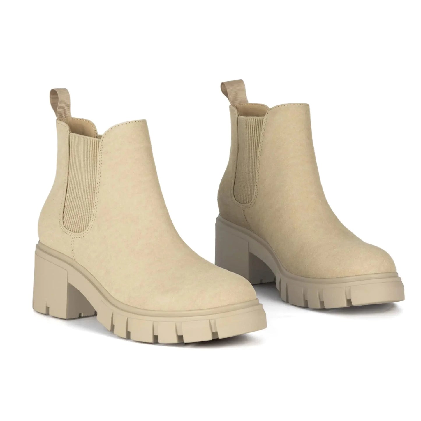 Athlefit Women's Chelsea Boots Fashion Lug Sole Chunky Heel Slip on Elastic Ankle Booties 10 Apricot Anti Spier