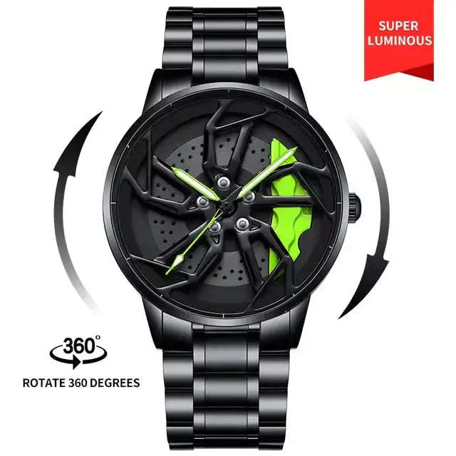 360° Rotating Car Wheel Men's Watch Anti Spier