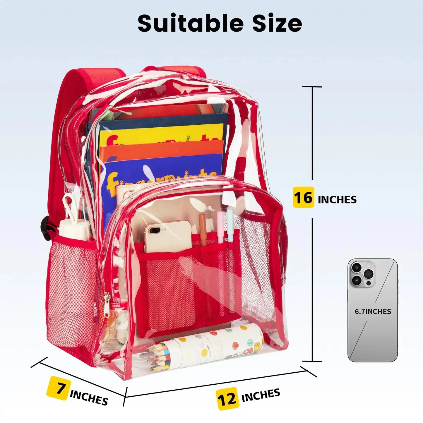 Vorspack Clear Backpack Heavy Duty - PVC Transparent Backpack Large Clear Book Bag for College Work Red Anti Spier