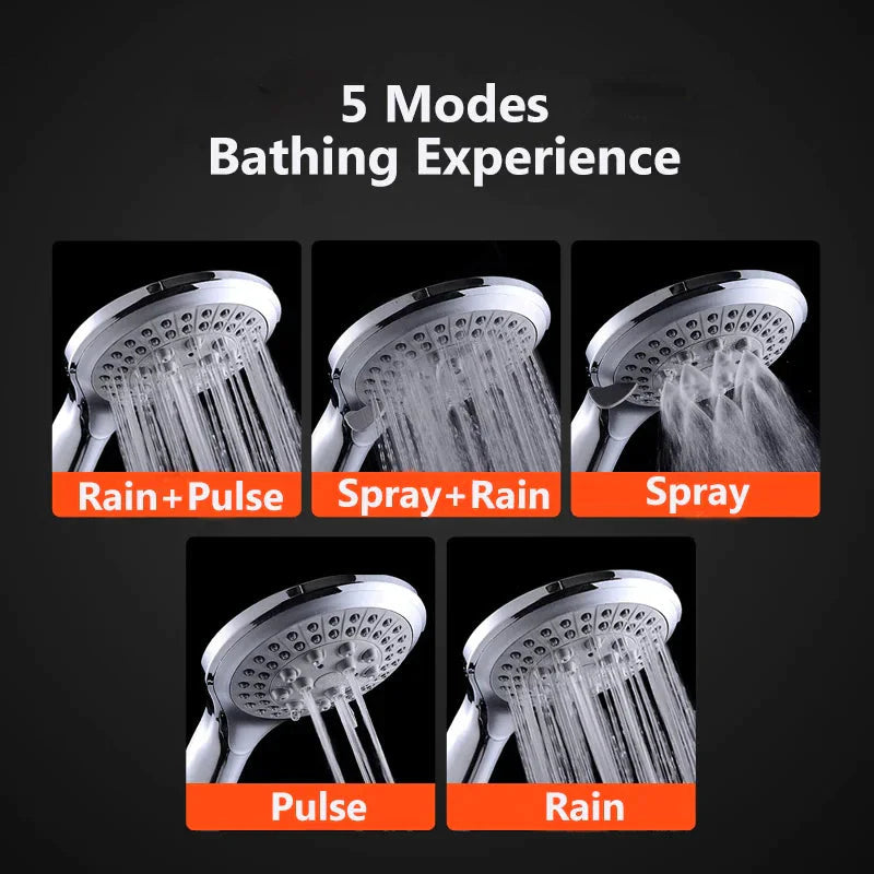 High Pressure Shower Head 5 Settings Handheld Shower Heads Spray With 5 FT Hose Anti Spier