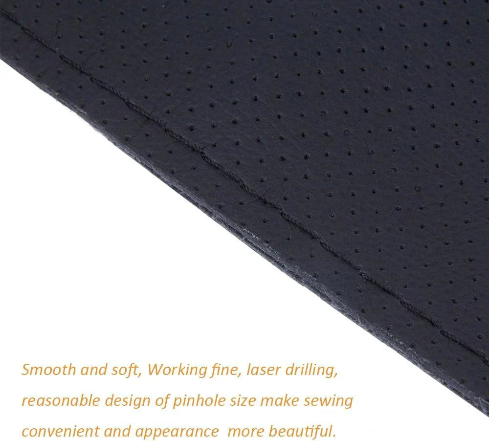 Genuine Leather DIY Car Steering Wheel Cover Anti-slip For 15"/38 cm Black US Anti Spier