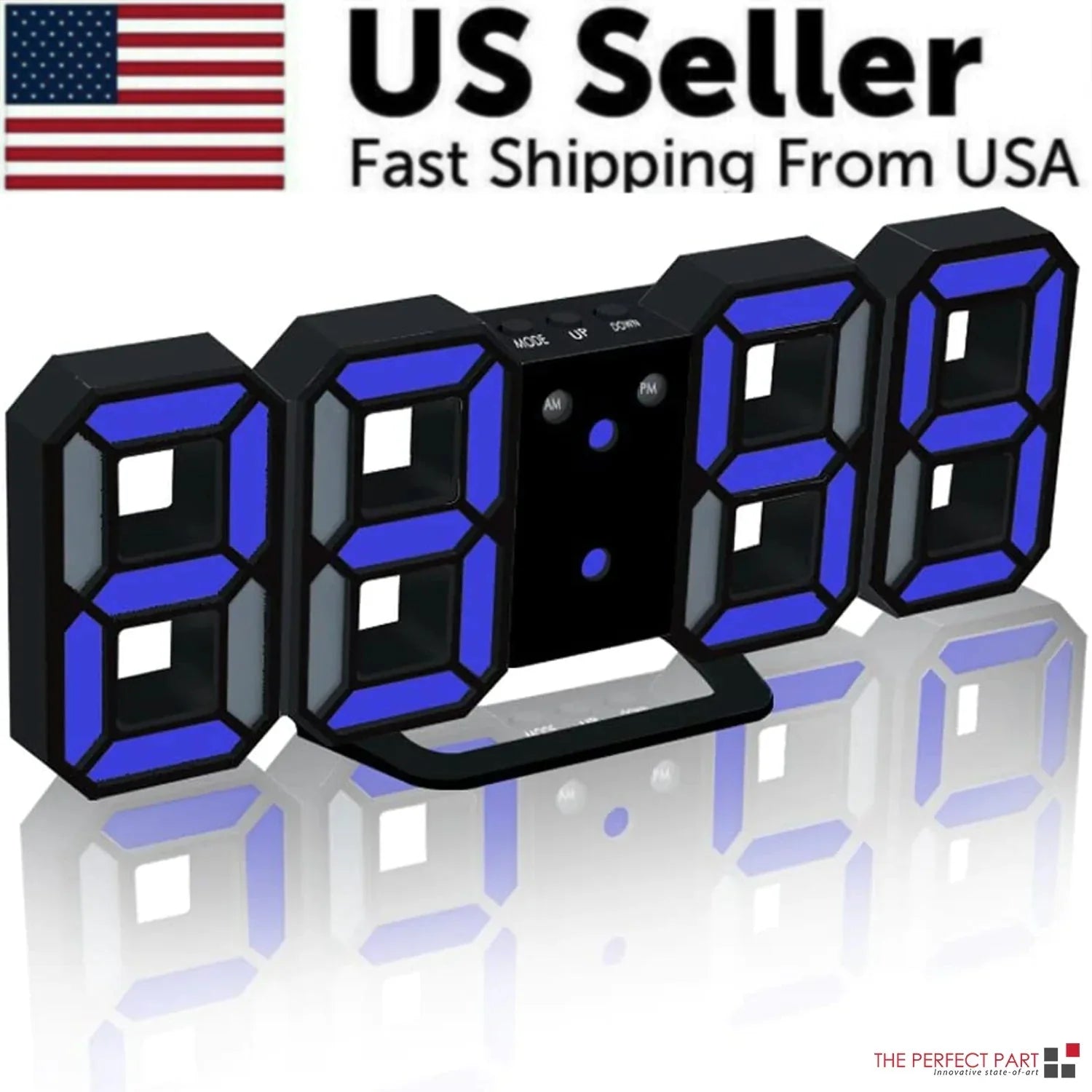 Digital 3D LED Big Wall Desk Alarm Clock Snooze 12/24 Hours Auto Brightness USB Anti Spier