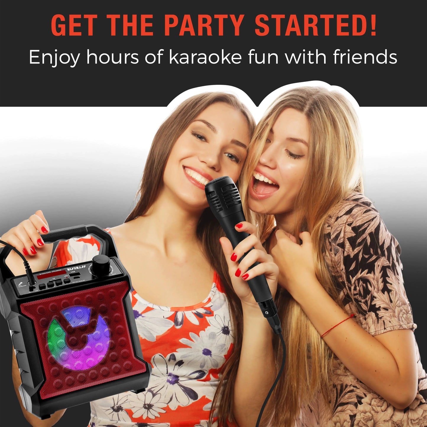 Risebass Portable Karaoke Machine with Microphone - Home Karaoke System with Party Lights for Kids and Adults - Rechargeable USB Speaker Set with FM Radio, SD/TF Card Support, and AUX-in Anti Spier
