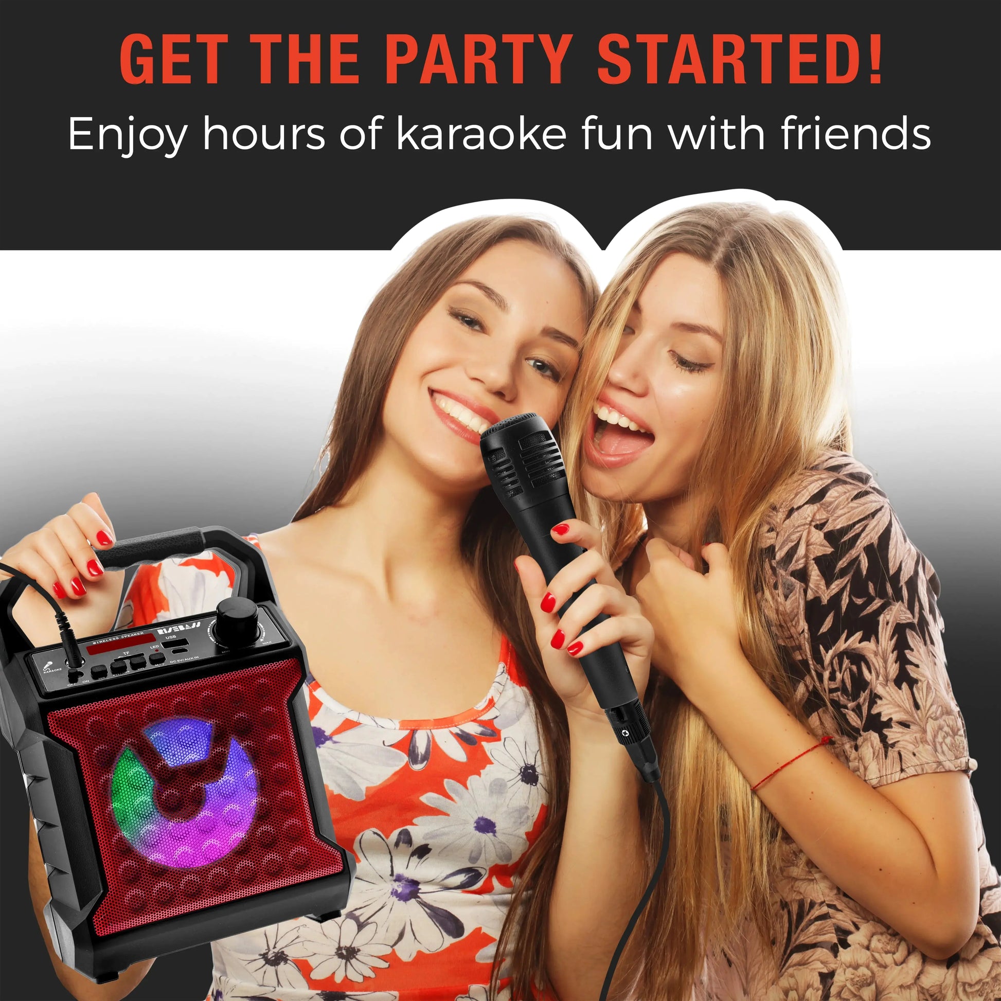 Risebass Portable Karaoke Machine with Microphone - Home Karaoke System with Party Lights for Kids and Adults - Rechargeable USB Speaker Set with FM Radio, SD/TF Card Support, and AUX-in Anti Spier