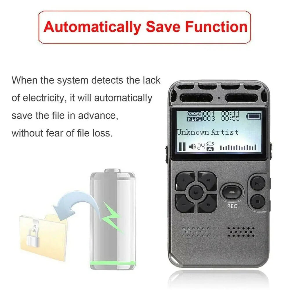 64GB Rechargeable LCD Digital Audio Sound Voice Recorder Dictaphone MP3 Player Anti Spier