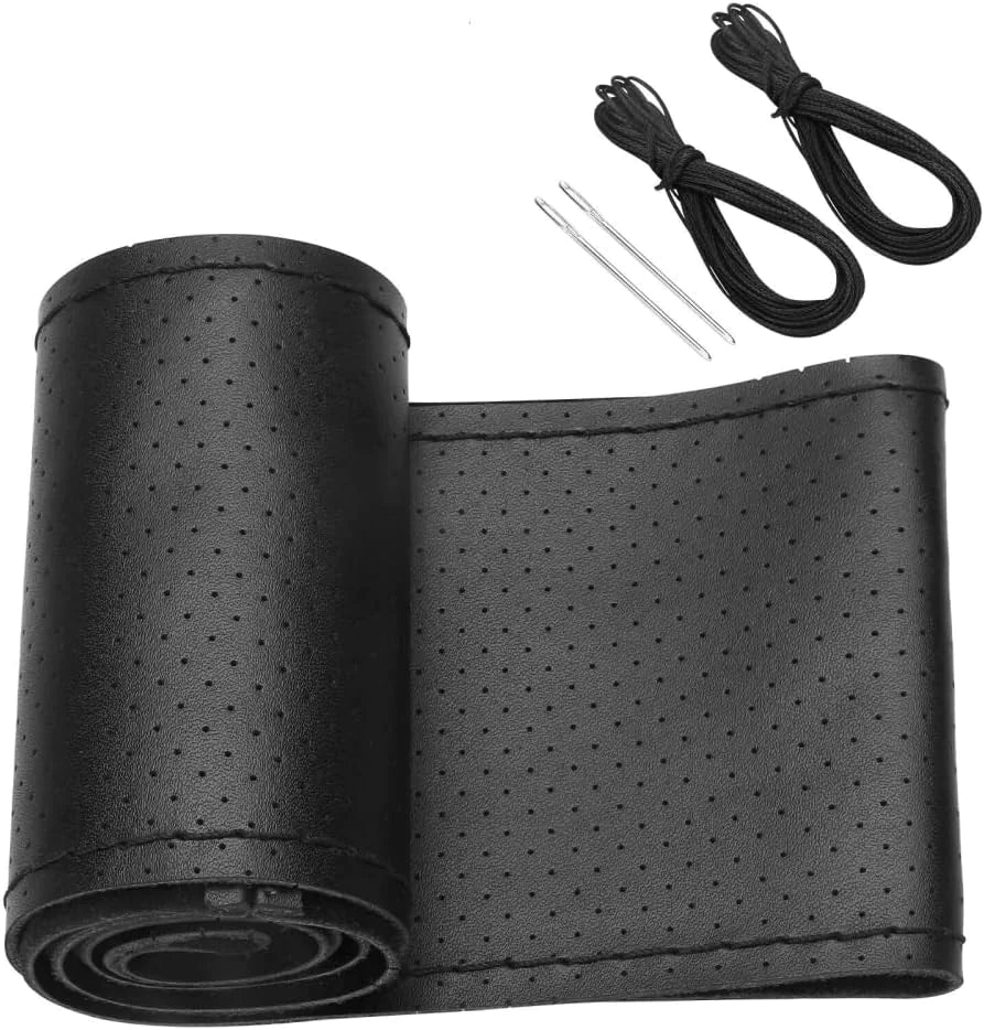 Genuine Leather DIY Car Steering Wheel Cover Anti-slip For 15"/38 cm Black US Anti Spier