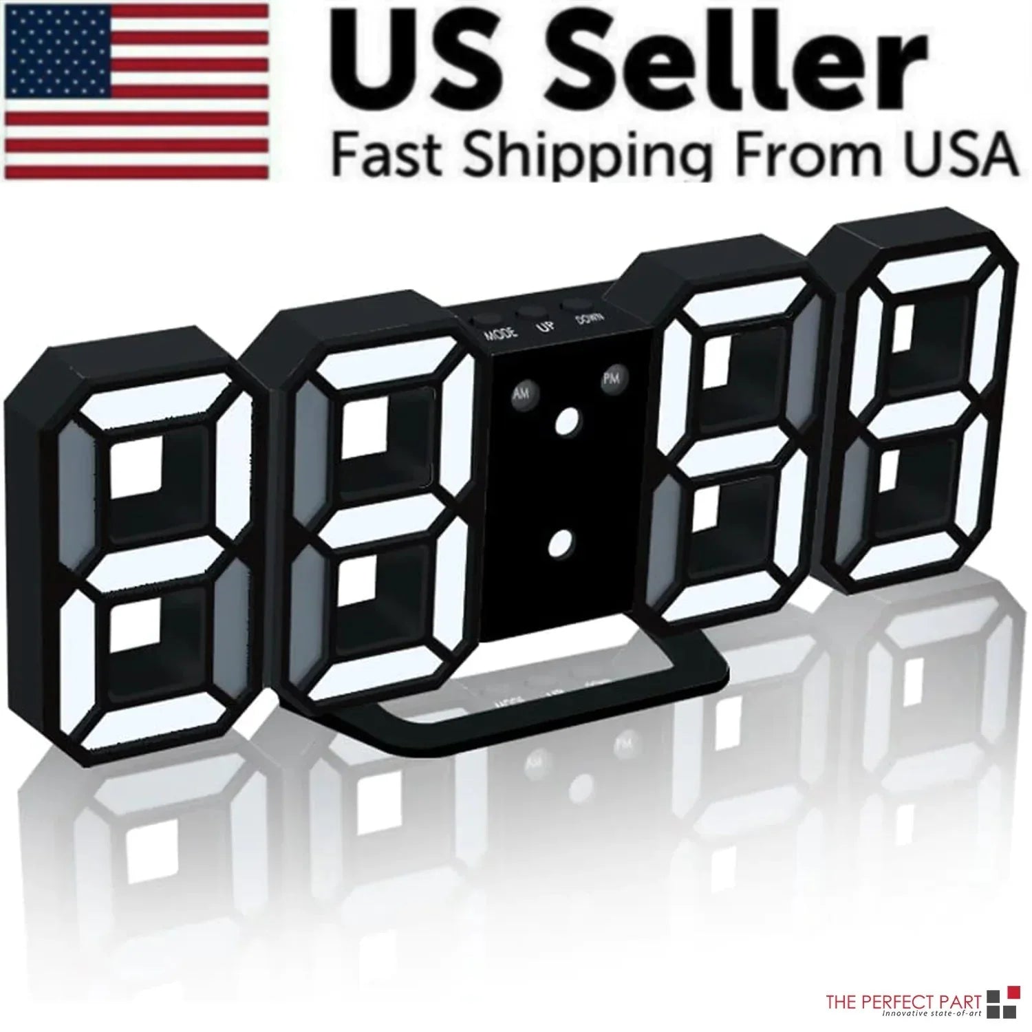 Digital 3D LED Big Wall Desk Alarm Clock Snooze 12/24 Hours Auto Brightness USB Anti Spier
