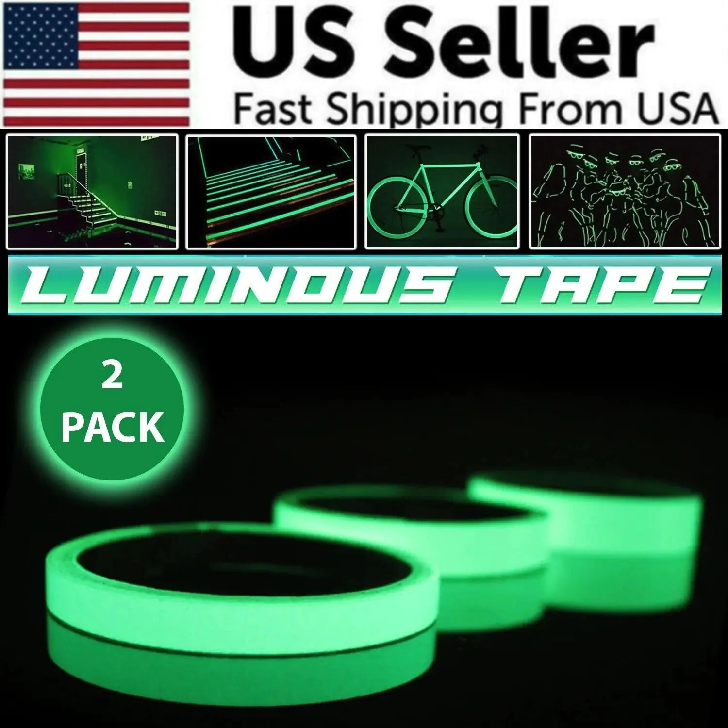 2PC Luminous Tape Self Adhesive Glow In The Dark Wall Sticker Fluorescent Light Anti Spier