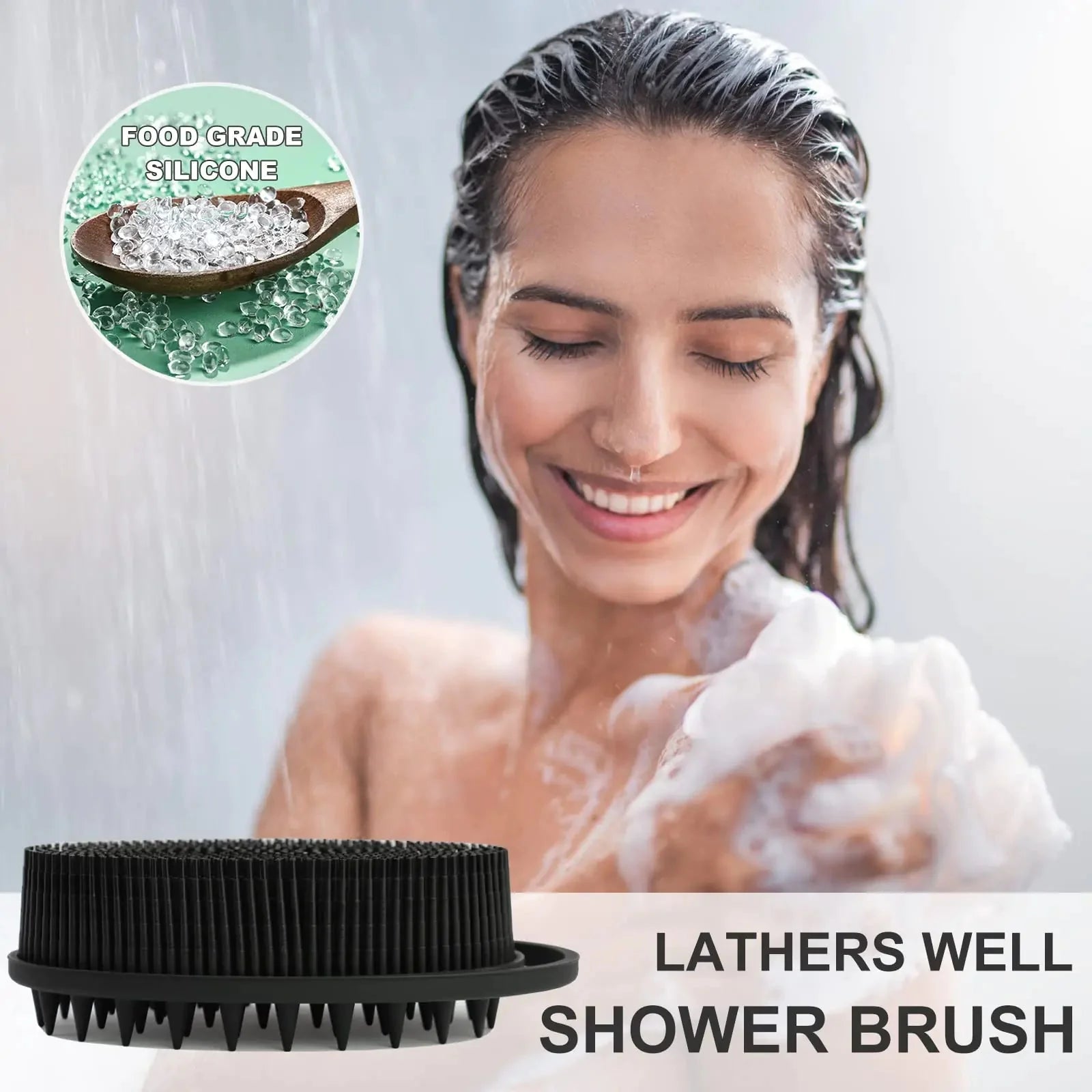 Upgrade Body Scrubber and Hair Shampoo Brush, All in One, Premium Silicone Loofah, Exfoliating Body Brush, Shower Scrubber for Body, Scalp Massager for Women, Men, Pet (1PC Black) Anti Spier