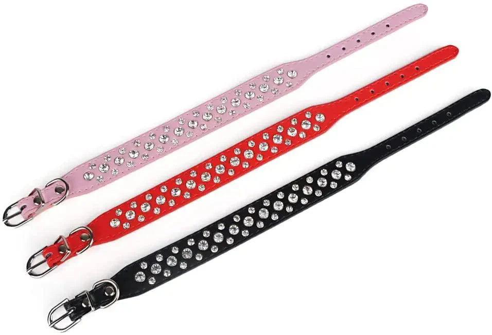 Rhinestone Dog Collar Bling XL Size 21 inch Neck PU Leather Crystal White Collar Anti Spier