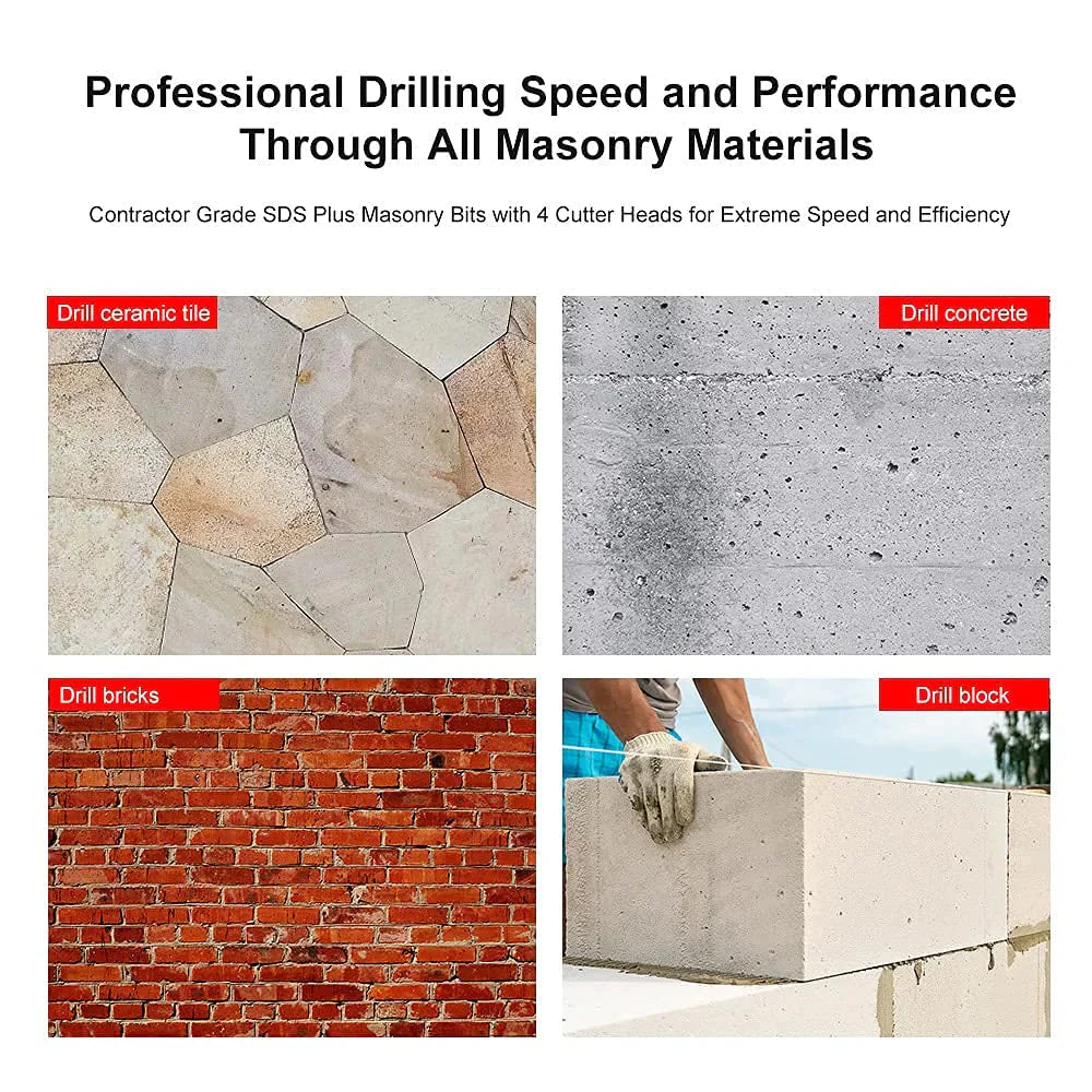 8PCS SDS Plus Drill Bit Set 4 Cutter Carbide Tip Rotary Hammer Concrete Masonry Anti Spier