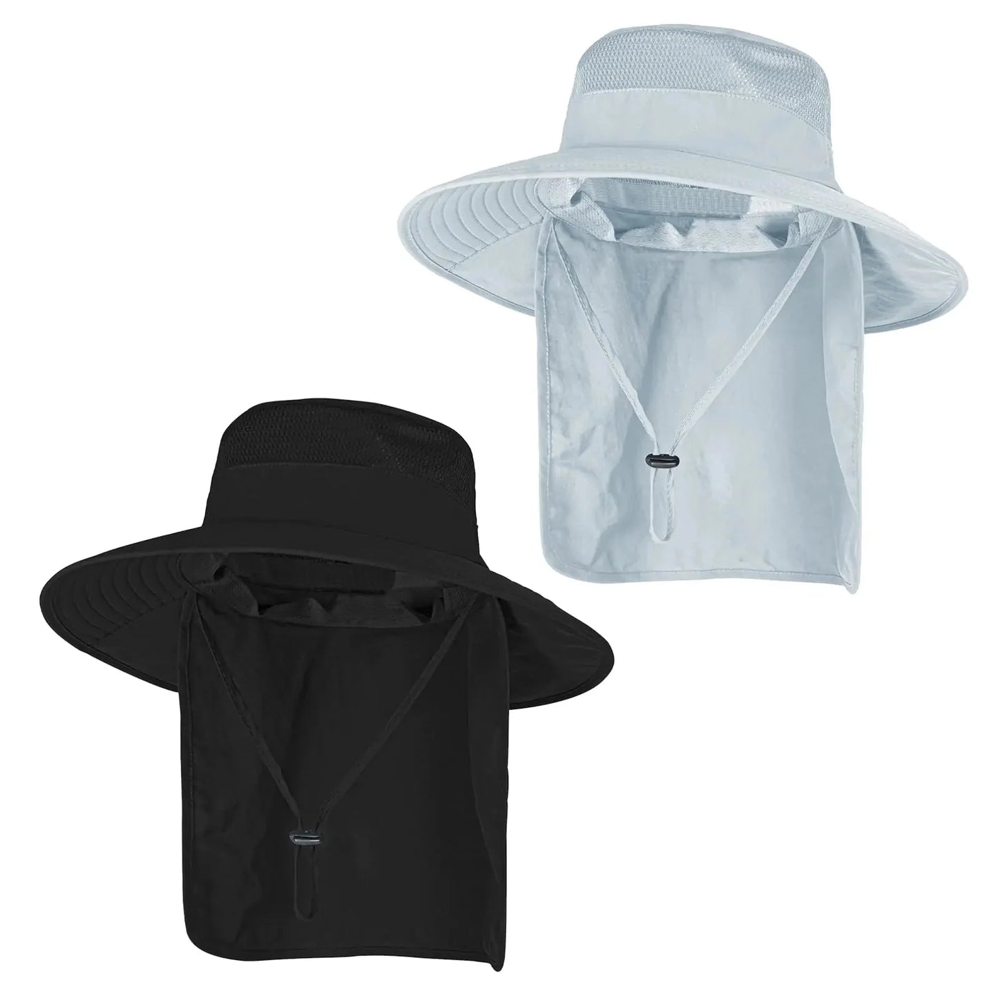 Sun Hats for Men Women Fishing Hat UPF 50+ Breathable Wide Brim Bucket Hats Summer UV Protection Safari Hat with Neck Flap Black/Light Grey 2 Anti Spier