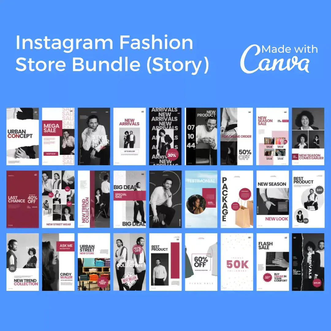 Downloadable Instagram Fashion Store 100 Pages Bundle Anti Spier