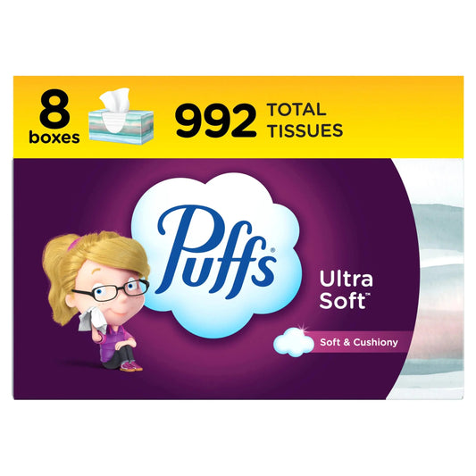 Puffs Ultra Soft Non-Lotion Facial Tissue, 8 Family Boxes, 124 Facial Tissues per Box 124 Count (Pack of 8) Anti Spier